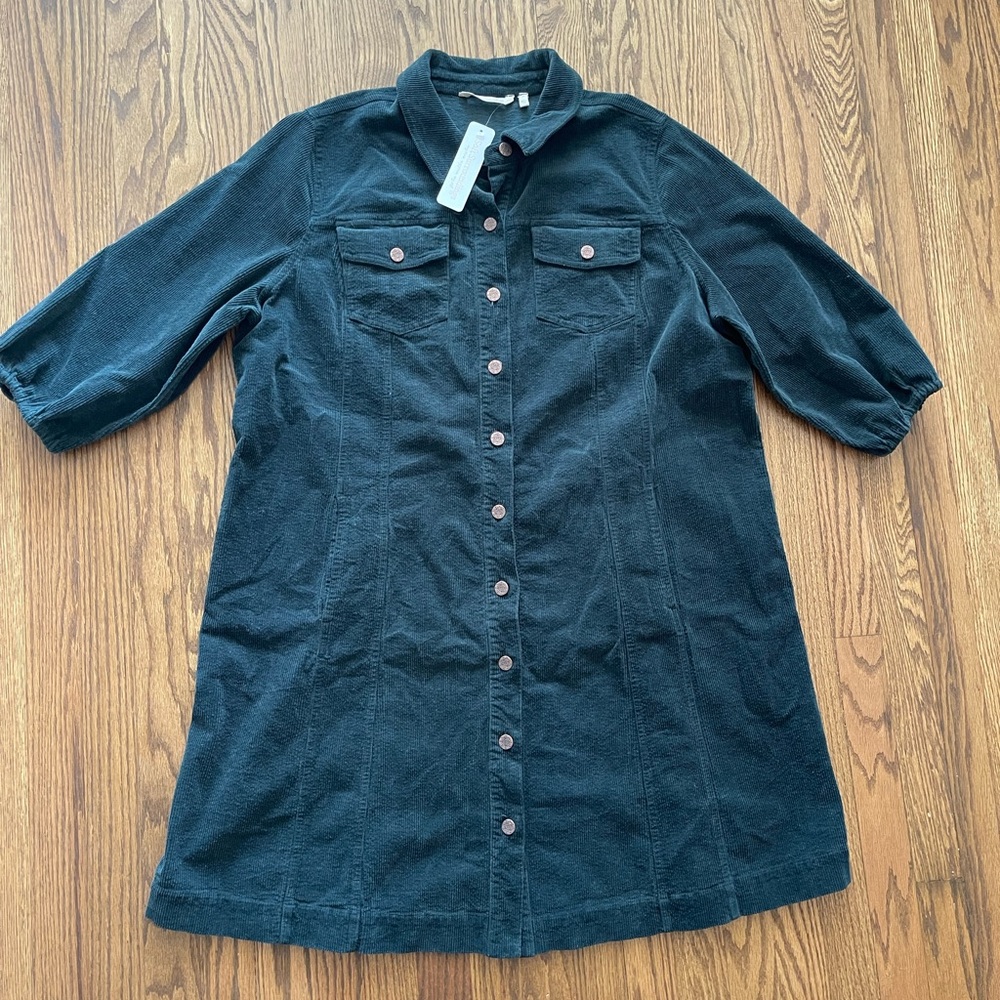 NWT Soft Surroundings Shirt Dress Women Green Corduroy Button Front Classic 2X
